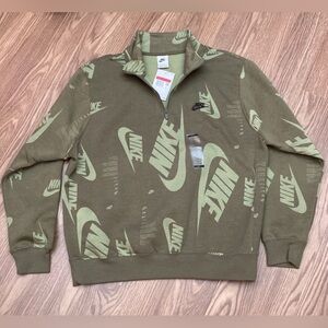 Nike Men's Green Logo 1/4 Zip-Up Sweater